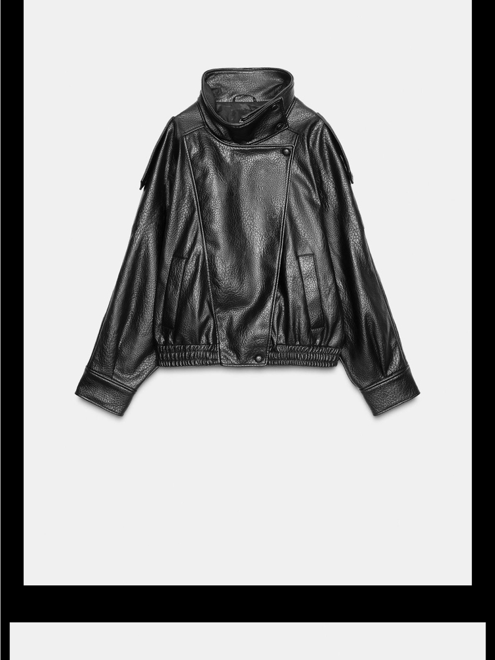 Zara Black Faux Leather Bomber Jacket with High Collar - Picture 3 of 5